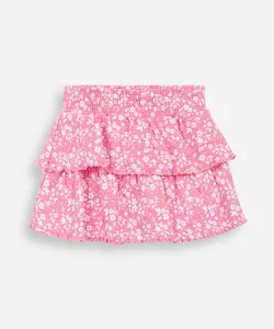 saia curta infantil de algodão floral texturizada rosa 4