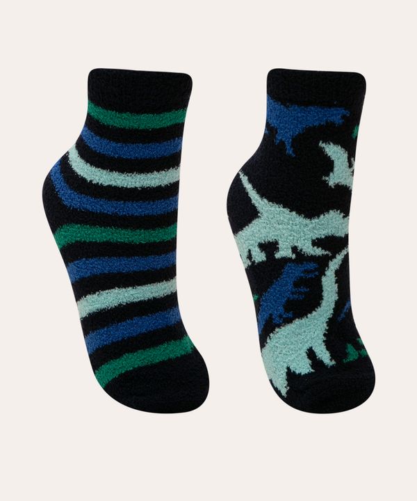 kit de 2 meias infantil cano médio dinossauro com antiderrapante multicor 29-34