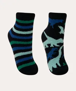 kit de 2 meias infantil cano médio dinossauro com antiderrapante multicor 23 - 28