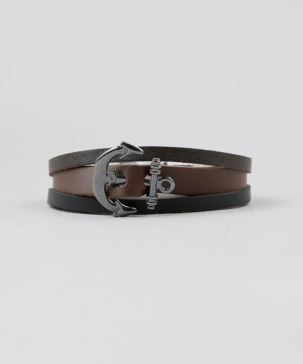 Pulseira Masculina com Âncora Preta Único