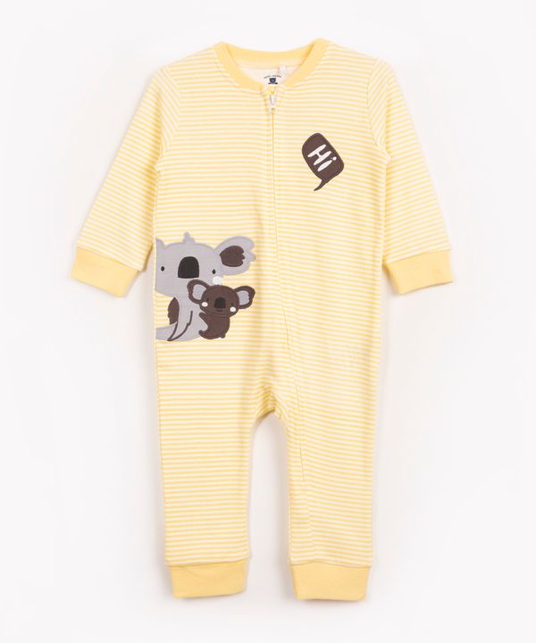 macacão infantil manga longa listrado coala amarelo 6-9