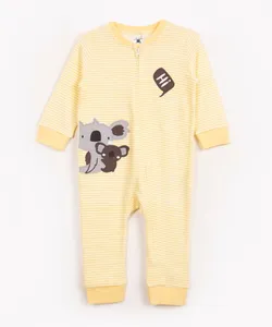 macacão infantil manga longa listrado coala amarelo 12-18