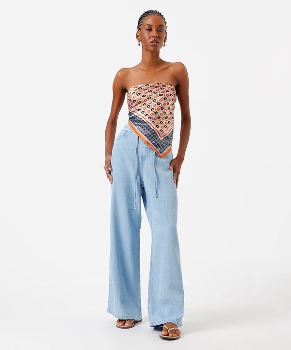 calça estilo pijama feminina jeans com cordão azul 36
