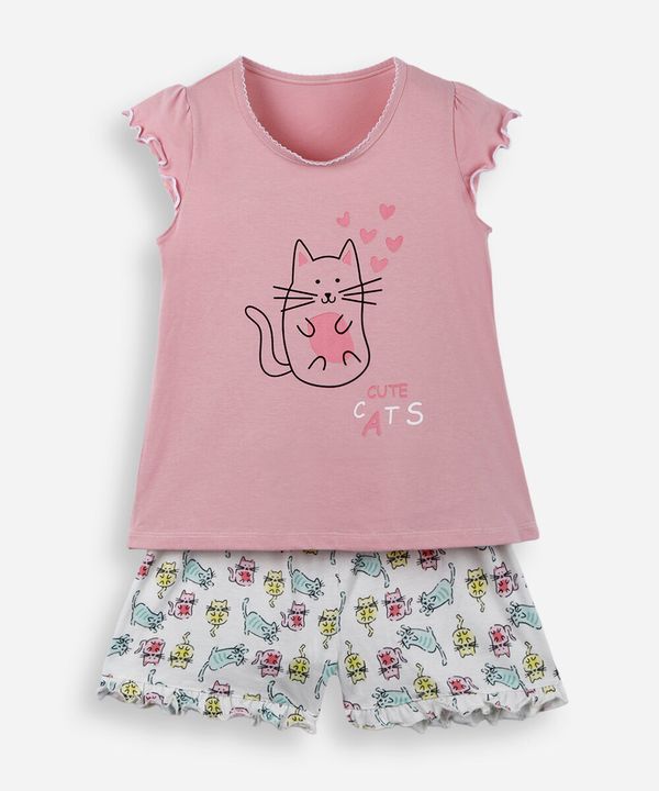 pijama infantil de algodão com estampa de gatos lupo rosa 4