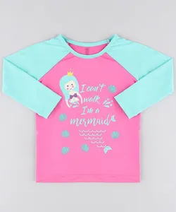 Blusa de Praia Infantil Raglan com Estampa de Sereia Manga Longa Pink 3