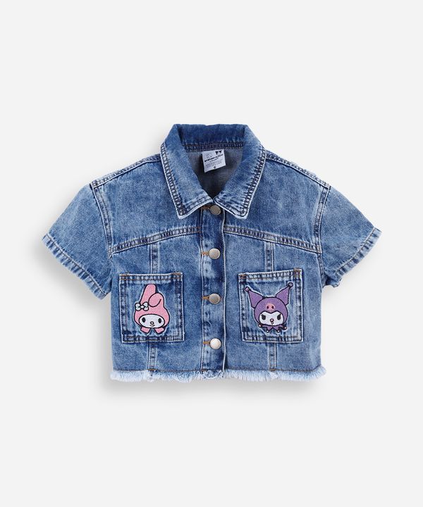 camisa infantil jeans bordado hello kitty azul 8