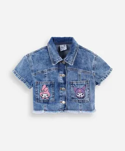 camisa infantil jeans bordado hello kitty azul 12