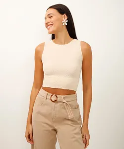 cropped texturizado halterneck alça média bege GG