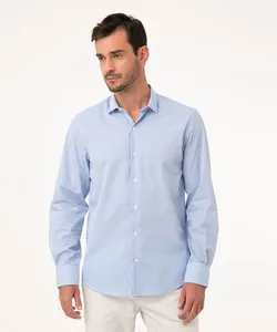 camisa comfort de algodão xadrez manga longa azul GG