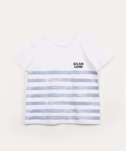 camiseta infantil manga curta listrada praia off white 4