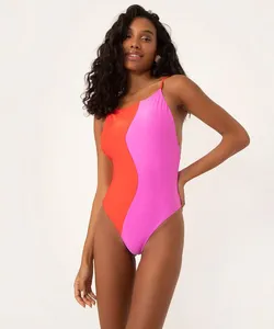 maiô cavado alça fina recorte ondas com proteção uv50 rosa G