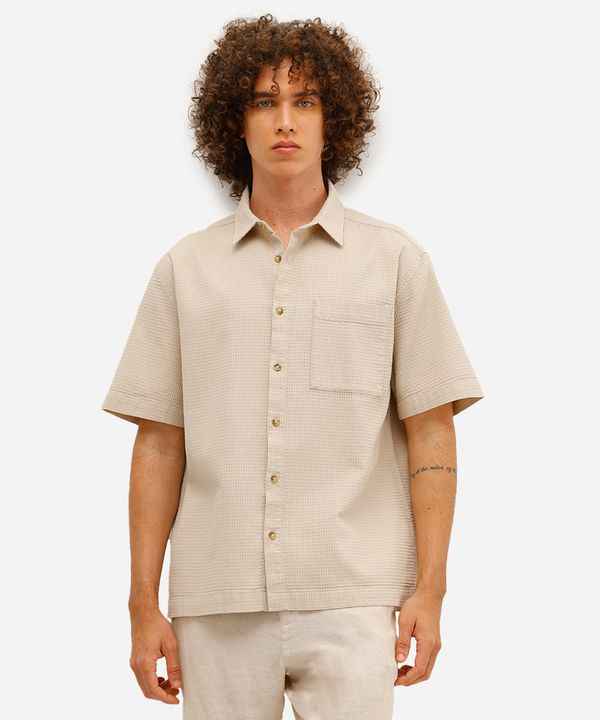 camisa masculina manga curta piquet bege GG