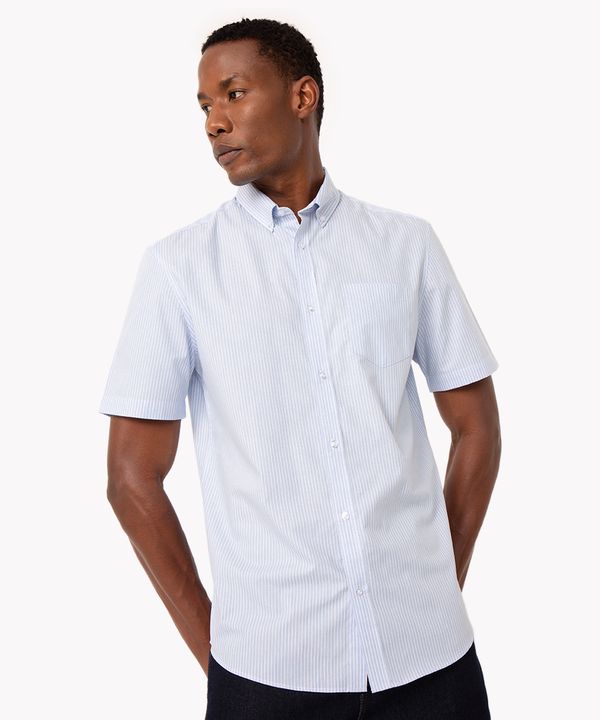 camisa de algodão comfort listrada manga curta azul claro P