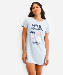 camisola feminina de viscose manga curta estampada azul PP