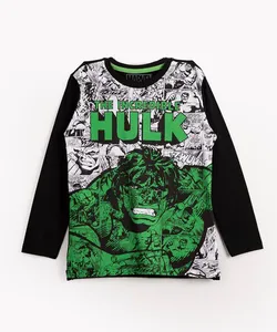camiseta de malha infantil hulk manga longa preta 8