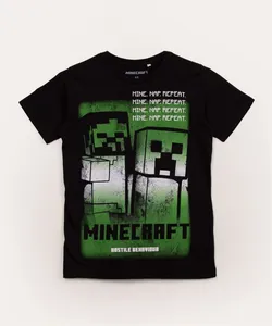 camiseta juvenil manga curta minecraft preta 14