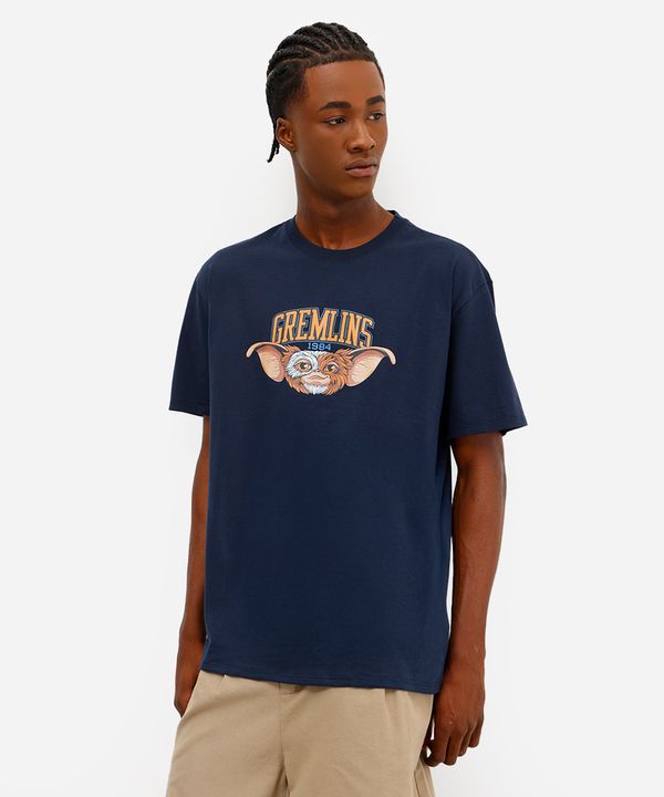 camiseta masculina de algodão gremlins azul PP