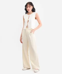 calça de alfaiataria feminina com pregas off white 36