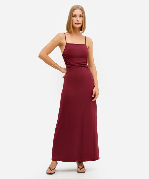 vestido longo feminino franzido alça fina vinho M