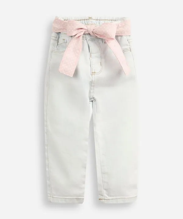 calça skinny infantil jeans com faixa poá azul 2