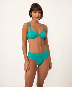 biquíni calcinha tanga recorte duplo textura poá com proteção uv50 verde G