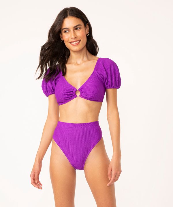 biquíni calcinha hot pant texturizada com proteção uv50 roxo G