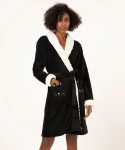 roupão de fleece gatinho preto P