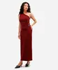 vestido midi ombro único feminino com franzido vinho GG