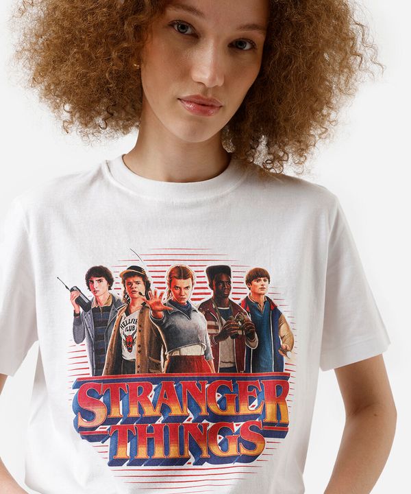 camiseta feminina de algodão stranger things off white PP
