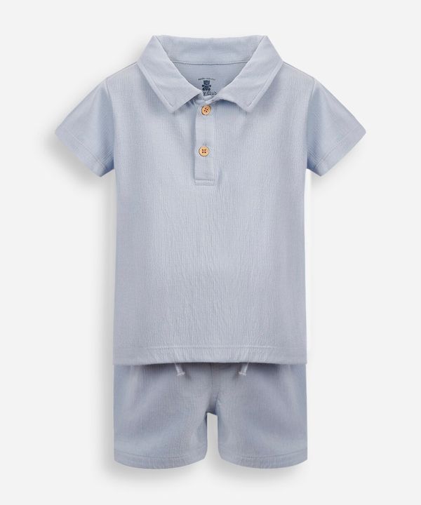 conjunto infantil curto de algodão texturizado azul 3-6