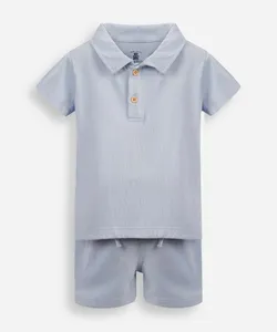 conjunto infantil curto de algodão texturizado azul 0-3