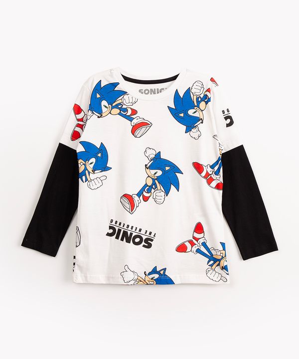 camiseta infantil de algodão sonic manga longa off white 12