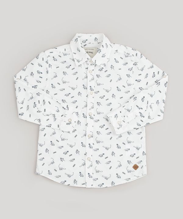 Camisa Infantil Estampada de Dinossauro Manga Longa Off White 12