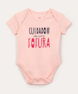 body infantil manga curta frase rosa claro 9-12