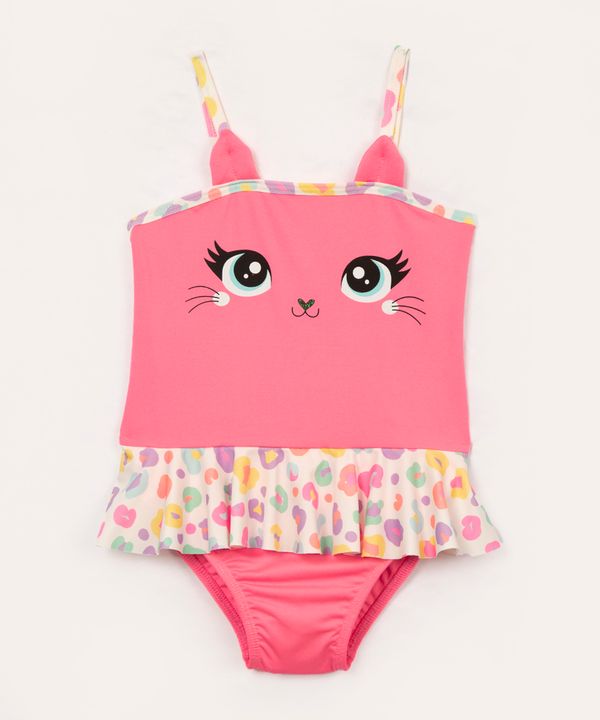 maiô infantil gatinho com babado proteção uv colorido 1