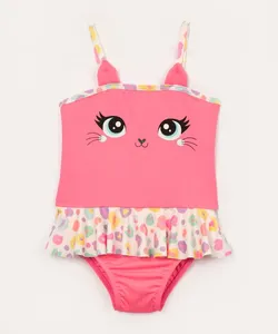 maiô infantil gatinho com babado proteção uv colorido 2
