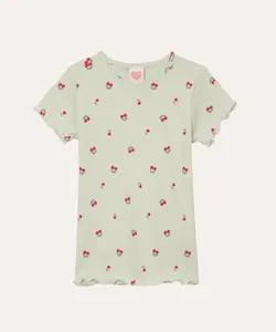 camiseta de algodão infantil manga curta cerejas verde 3