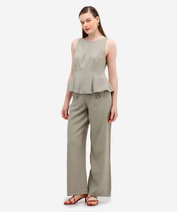 calça wide leg feminina de viscose com botões verde 42