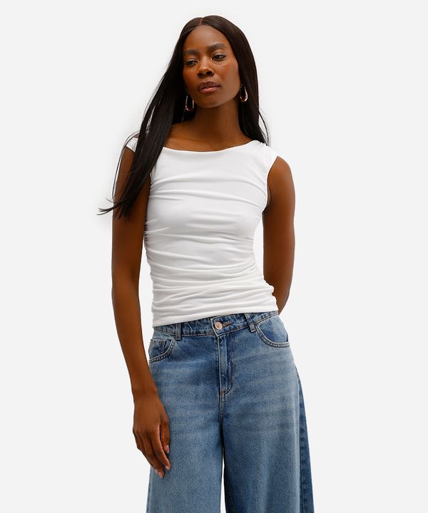 blusa feminina franzida assimétrica off white M