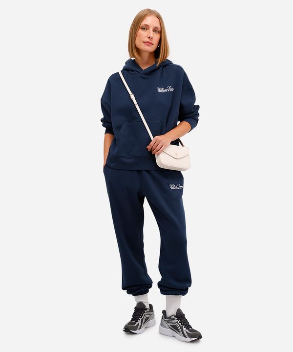 calça jogger feminina de moletom felpado com bordado azul G