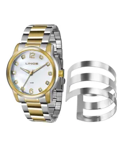 Kit de Relógio Analógico Lince Feminino + Bracelete - LRT4391L-K192B2KS Dourado Único