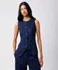 colete feminino de alfaiataria com linho mindset azul PP