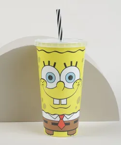 Copo com Canudo Bob Esponja Estampado Amarelo Único