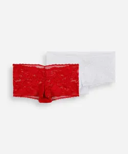 kit de 2 calcinhas caleçon feminino em renda floral colorido P