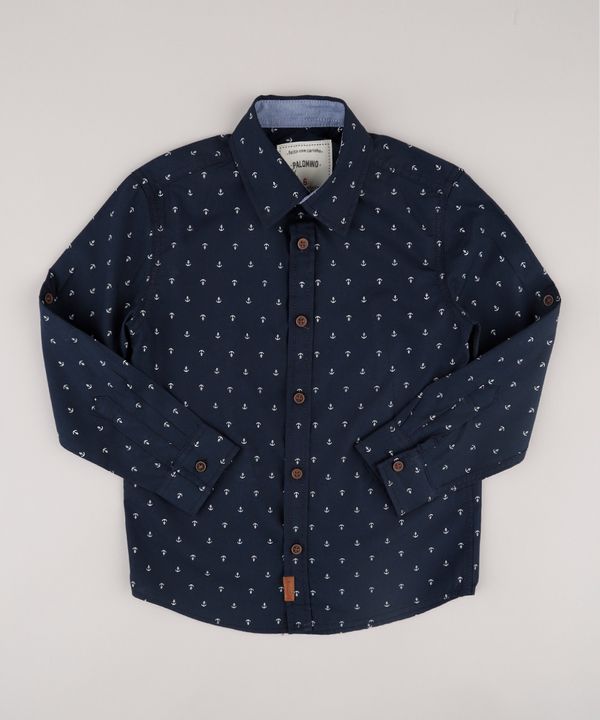 Camisa Infantil Estampada de Âncoras Manga Longa Azul Marinho 12