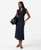 vestido midi chemise feminino com linho azul G