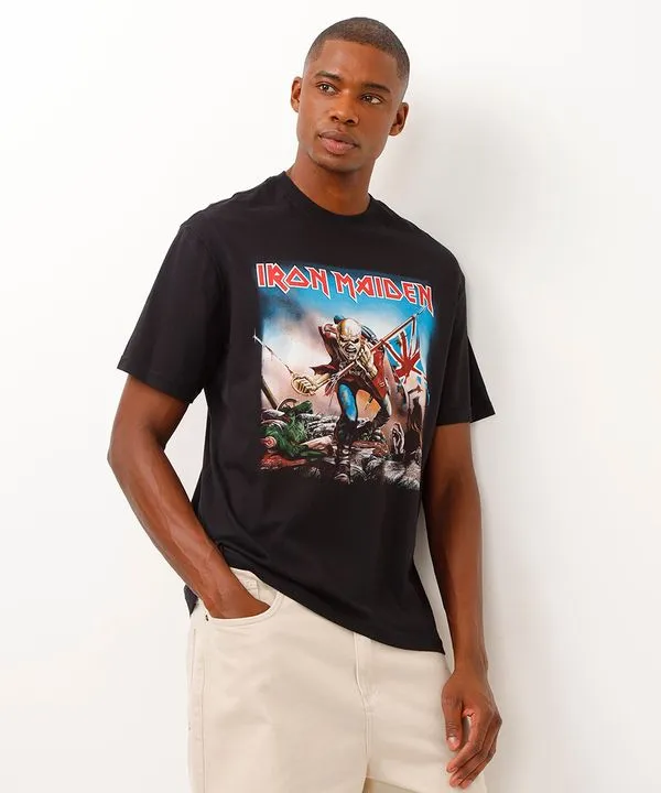 camiseta de algodão iron maiden preta M