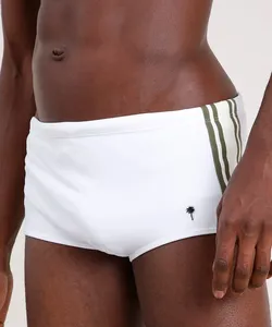 Sunga Masculina Água de Coco Tradicional com Faixa Lateral Proteção UV50+ Branca G