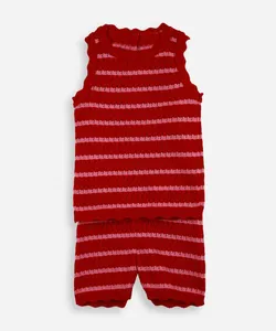 conjunto infantil de crochet listrado vermelho 9-12