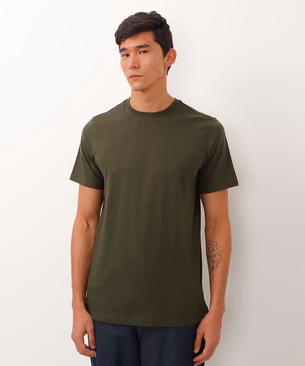 camiseta alongada de algodão básica - verde militar P